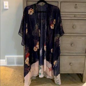Black Kimono with Floral Detail One Size